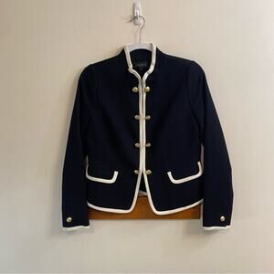 Talbots Military Jacket Gold Buttons Black W/ White Trim Jacket Women’s Sz 2